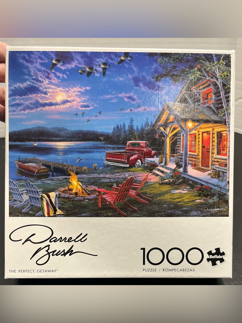 1000-pc jigsaw puzzle lake cabin scene